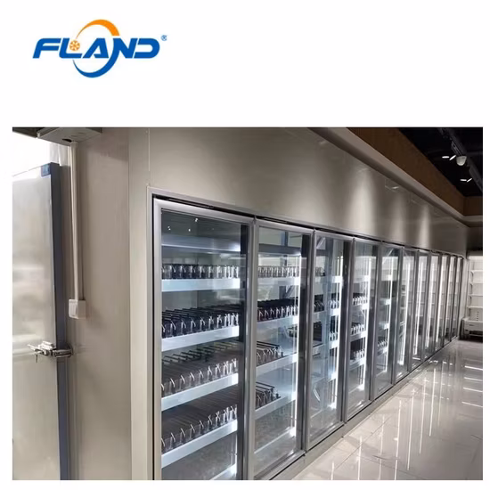 유리문이 있는 냉장고 냉장 보관소의 디스플레이 워크